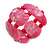 Chunky Pink/White Resin and Deep Pink Wood Bead Wide Flex Bracelet - M/ L - view 2