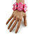 Chunky Pink/White Resin and Deep Pink Wood Bead Wide Flex Bracelet - M/ L - view 3