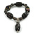 Black Glass and Ceramic Bead Charm Flex Bracelet - 17cm Long - Size S/M