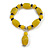 Yellow/ Black Glass and Ceramic Bead Charm Flex Bracelet - 18cm Long