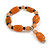 Peach Orange/Black Glass and Ceramic Bead Charm Flex Bracelet - 19cm Long - Size M - view 2