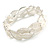 Metallic White Pearl Enamel Leafy Stretch Bracelet in Silver Tone Finish - 18cm L - Medium - view 4