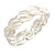 Metallic White Pearl Enamel Leafy Stretch Bracelet in Silver Tone Finish - 18cm L - Medium - view 5