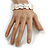 Metallic White Pearl Enamel Leafy Stretch Bracelet in Silver Tone Finish - 18cm L - Medium - view 3