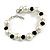 12mm D/Cream/Black Glass Bead Bracelet - Size S - 16cm L/3cm Ext (Natural Irregularities)