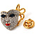 Gold Tone Clear Crystal Stage Mask Costume Pin - view 2