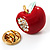 Tiny Red Enamel Diamante Apple Pin - view 2