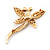 Gold Plated Filigree Crystal Dragonfly Costume Brooch - view 5
