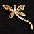 Gold Plated Filigree Crystal Dragonfly Costume Brooch - view 8