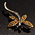 Gold Plated Filigree Crystal Dragonfly Costume Brooch - view 9