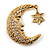 Crystal Moon And Star Fashion Brooch (Gold Tone) - view 6