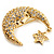 Crystal Moon And Star Fashion Brooch (Gold Tone) - view 3