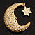 Crystal Moon And Star Fashion Brooch (Gold Tone) - view 8