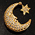 Crystal Moon And Star Fashion Brooch (Gold Tone) - view 5