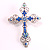 Silver-Plated Filigree Sky-Blue Diamante Cross Brooch