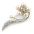 Oversized Stunning  Flower Imitation Pearl Crystal Pin Brooch (Silver&Snow White)