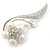 Oversized Stunning  Flower Imitation Pearl Crystal Pin Brooch (Silver&Snow White) - view 2