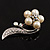 Oversized Stunning  Flower Imitation Pearl Crystal Pin Brooch (Silver&Snow White) - view 7