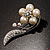 Oversized Stunning  Flower Imitation Pearl Crystal Pin Brooch (Silver&Snow White) - view 4