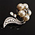 Oversized Stunning  Flower Imitation Pearl Crystal Pin Brooch (Silver&Snow White) - view 9