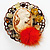 Cameo Orange Feather Brooch in Bronze Tone Frame - 55mm Tall - view 3