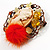 Cameo Orange Feather Brooch in Bronze Tone Frame - 55mm Tall - view 2