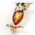 Exquisite Amber Coloured Acrylic Owl Brooch - view 2