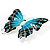 Oversized Silver Teal Enamel Butterfly Brooch - view 2