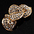 Gold Tone Clear Crystal Leaf Brooch