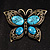 Vintage Turquoise Style Crystal Butterfly Brooch (Antique Gold)