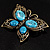 Vintage Turquoise Style Crystal Butterfly Brooch (Antique Gold) - view 6
