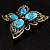 Vintage Turquoise Style Crystal Butterfly Brooch (Antique Gold) - view 4