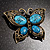 Vintage Turquoise Style Crystal Butterfly Brooch (Antique Gold) - view 7