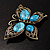 Vintage Turquoise Style Crystal Butterfly Brooch (Antique Gold) - view 8