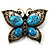 Vintage Turquoise Style Crystal Butterfly Brooch (Antique Gold) - view 2