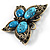 Vintage Turquoise Style Crystal Butterfly Brooch (Antique Gold) - view 11