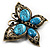 Vintage Turquoise Style Crystal Butterfly Brooch (Antique Gold) - view 3