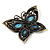 Vintage Turquoise Style Crystal Butterfly Brooch (Antique Gold) - view 5