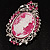 Rhodium Plated Pink Crystal Cameo Brooch - view 4