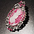 Rhodium Plated Pink Crystal Cameo Brooch - view 6