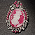 Rhodium Plated Pink Crystal Cameo Brooch - view 2