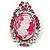 Rhodium Plated Pink Crystal Cameo Brooch