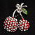 Clear Crystal Red Double Cherry Fashion Brooch - view 2