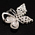Unique Faux Pearl Crystal Butterfly Brooch - view 2