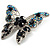 Dazzling Navy Blue Crystal Butterfly Brooch (Silver Tone) - view 4