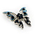 Dazzling Navy Blue Crystal Butterfly Brooch (Silver Tone) - view 9