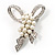 Contemporary Imitation Pearl Crystal Bow Brooch - view 2