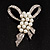 Contemporary Imitation Pearl Crystal Bow Brooch