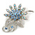 Light Blue Crystal Floral Brooch (Silver Tone)