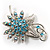 Light Blue Crystal Floral Brooch (Silver Tone) - view 2
